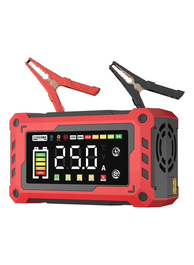 Battery Charger 0-25Amp,12V/24V, Automatic Smart Car Battery Charger, Trickle Charger, Battery Maintainer, Desulfator with Temperature Compensation, for Cars Truck Motorcycle Lawn Mower Boat - Image 1