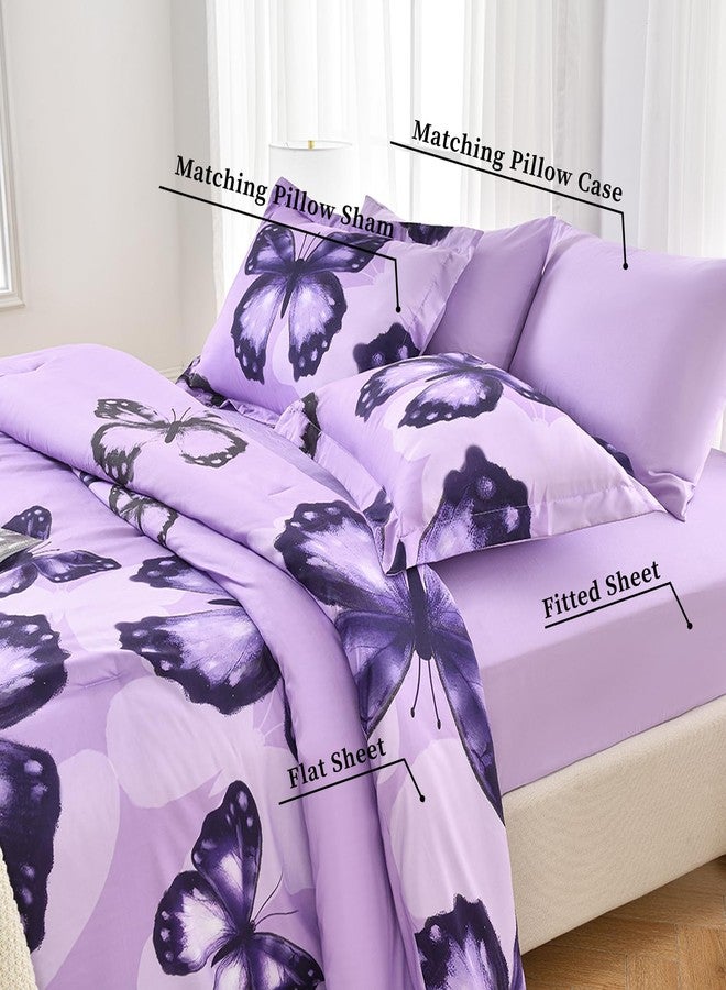 ARTALL Bed in A Bag Twin Size 5 Pieces, Purple Big Butterfly Bedding Comforter Set All Seasson Bed Set with Comforter, Pillow Sham, Flat Sheet, Fitted Sheet, Pillowcase - Image 3