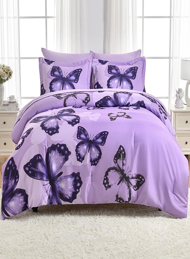ARTALL Bed in A Bag Twin Size 5 Pieces, Purple Big Butterfly Bedding Comforter Set All Seasson Bed Set with Comforter, Pillow Sham, Flat Sheet, Fitted Sheet, Pillowcase - Image 2
