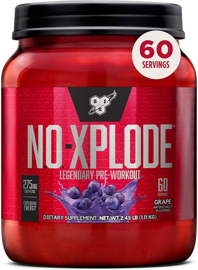 BSN N.O.-XPLODE Pre Workout Powder, Energy Supplement for Men and Women with Creatine and Beta-Alanine, Grape, 60 Servings, 2.45 Pounds - Image 1