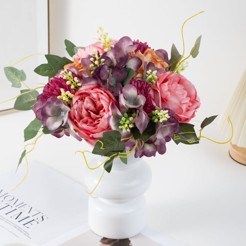 ASTRYAS 2Pcs Peonies Artificial Flowers Faux Peonies Fake Roses Bouquet Floral Arrangement for Spring Summer Centerpiece Table Wedding Party Home Decor, Purple Pink - Image 2
