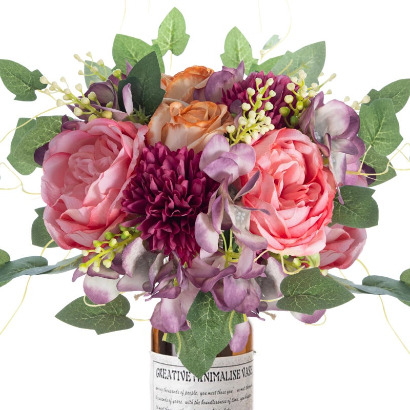 ASTRYAS 2Pcs Peonies Artificial Flowers Faux Peonies Fake Roses Bouquet Floral Arrangement for Spring Summer Centerpiece Table Wedding Party Home Decor, Purple Pink - Image 1