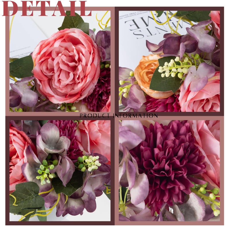 ASTRYAS 2Pcs Peonies Artificial Flowers Faux Peonies Fake Roses Bouquet Floral Arrangement for Spring Summer Centerpiece Table Wedding Party Home Decor, Purple Pink - Image 4