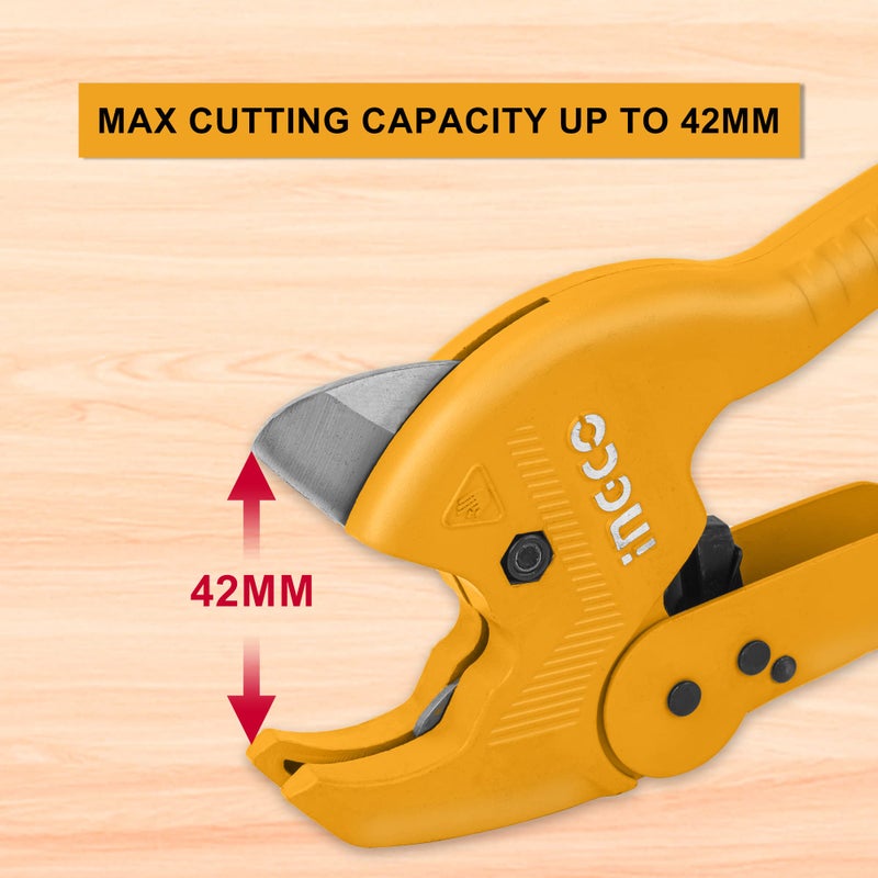 INGCO PVC Pipe Cutter, 3-42mm INGCO Heavy Duty Plastic Pipe Cutter Tube Cutter, Professional Ratchet-Type Pipe Cutter, One-Hand Fast Pipe Cutting Tool for PVC PPR PE PEX Pipe and Other Plastic Pipe - Image 4