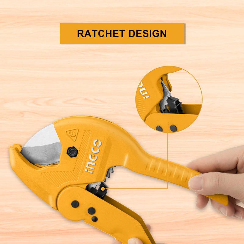 INGCO PVC Pipe Cutter, 3-42mm INGCO Heavy Duty Plastic Pipe Cutter Tube Cutter, Professional Ratchet-Type Pipe Cutter, One-Hand Fast Pipe Cutting Tool for PVC PPR PE PEX Pipe and Other Plastic Pipe - Image 2