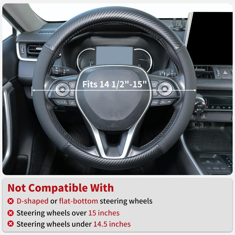 Uxcer Carbon Fiber Leather Steering Wheel Cover, Universal 14.5â€“15 Inch Non-Slip Breathable Steering Wheel Cover for Cars, Carbon Fiber - Image 2