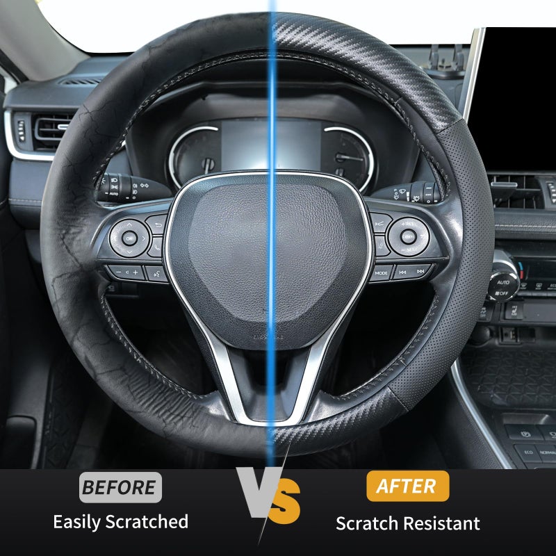 Uxcer Carbon Fiber Leather Steering Wheel Cover, Universal 14.5â€“15 Inch Non-Slip Breathable Steering Wheel Cover for Cars, Carbon Fiber - Image 3