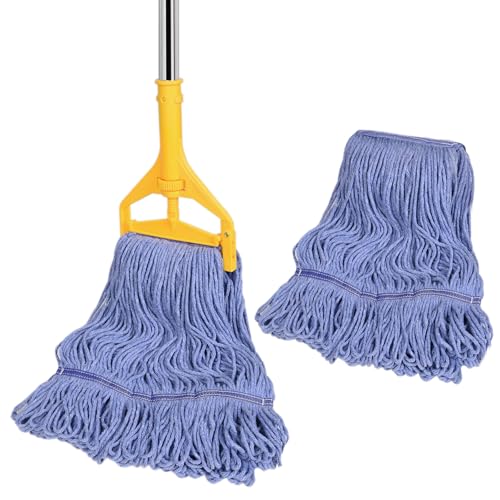 HiBaby Commercial Mop with Extra Head Replacement 63Inch Handle Heavy Duty Industrial Mop LoopedEnd String Wet Mops for Floor Cleaning for Warehouse Workshop Garage Office Home 2 Mops Head - Image 1