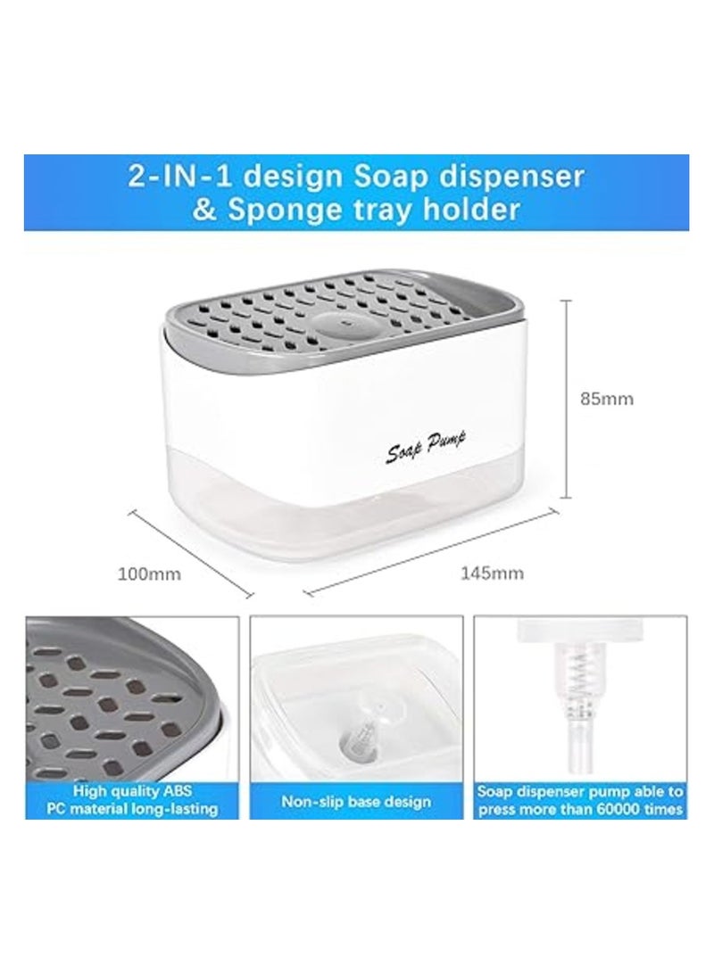 Dish Soap Dispenser with Sponge Holder, 2-in-1 Countertop Soap Pump Dispenser, for Kitchen Sink Dishwashing - Image 2