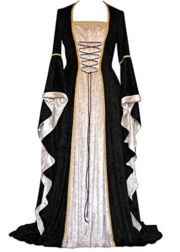 YEAXLUD Womens Renaissance Medieval Costume Dress Lace up Irish Over Long Dresses Cosplay Retro Gown S-5XL (M, Black) - Image 1