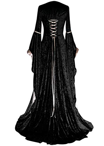 YEAXLUD Womens Renaissance Medieval Costume Dress Lace up Irish Over Long Dresses Cosplay Retro Gown S-5XL (M, Black) - Image 2