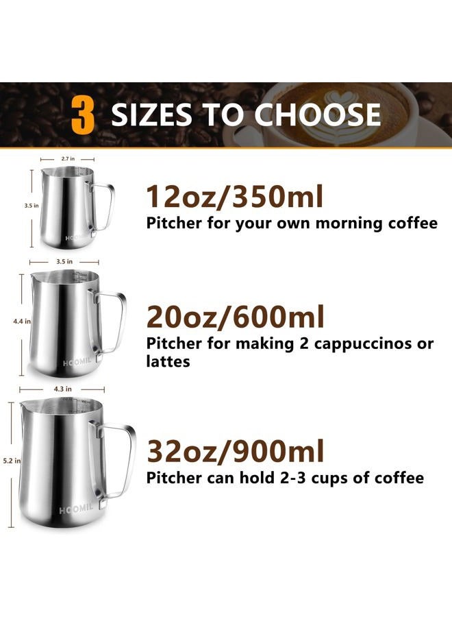 HOOMIL Milk Frothing Pitcher, Stainless Steel Espresso Steaming Pitcher 12OZ/350ML Coffee Milk Frother Cup with Decorating Art Pen for Espresso Machine, Milk Frother, Latte Art - Image 2