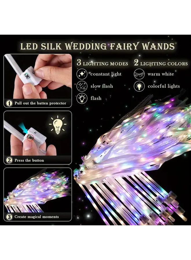 10 قطع عصي زفاف LED مع شرائط وأجراس، أضواء ملونة دافئة، عصي خرافية تعمل بالبطارية لحفلات الزفاف والحفلات، حفلات الاستحمام للعروس، الذكرى السنوية والاحتفالات. - Image 2