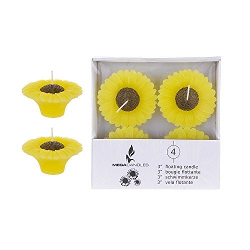 Mega Candles - Unscented 3" Floating Sun Flower Candles - Yellow, Set of 12 - Image 1