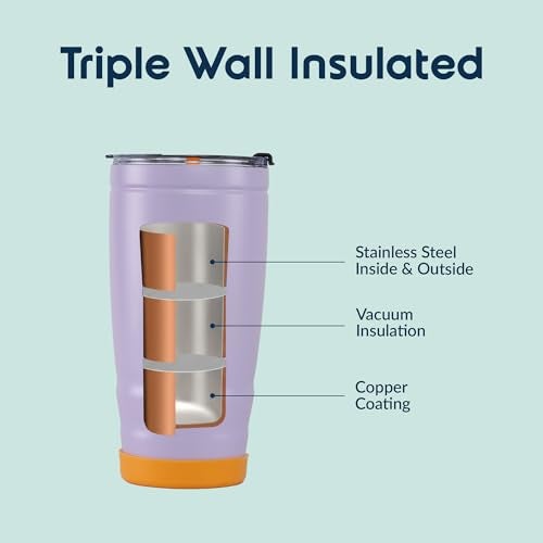 Headway by rabitat REO Insulated Stainless Steel Tumbler 500 ml | Double Wall Vacuum Travel Mug | Hot & Cold | Flip-Open Straw Sipper | Leak Proof Flask for Office, Gym, Travel | Lavender Haze - Image 5