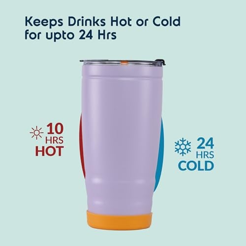 Headway by rabitat REO Insulated Stainless Steel Tumbler 500 ml | Double Wall Vacuum Travel Mug | Hot & Cold | Flip-Open Straw Sipper | Leak Proof Flask for Office, Gym, Travel | Lavender Haze - Image 4