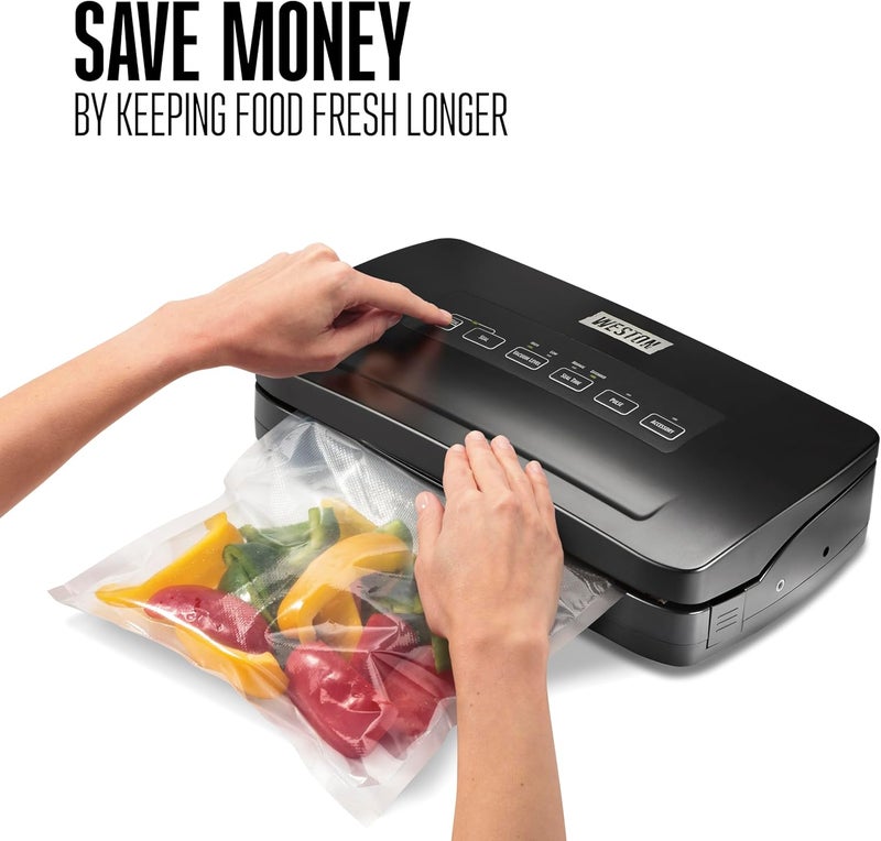 Weston Weston Brands Vacuum Sealer Machine for Food Preservation  Sous Vide Seals Bags up to 11 Wide 110 Watts 225 HG Strength Includes Roll Storage and Starter Pack Black 653001W  - Image 4