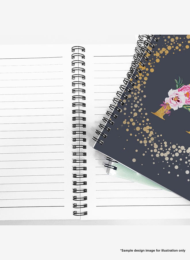 Designer A5 Spiral Notebook Memo Notepad Journal - Custom Monogram Initial Letter Floral Pattern Alphabet - L - Grey