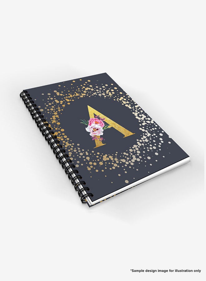 Designer A5 Spiral Notebook Memo Notepad Journal - Custom Monogram Initial Letter Floral Pattern Alphabet - L - Grey
