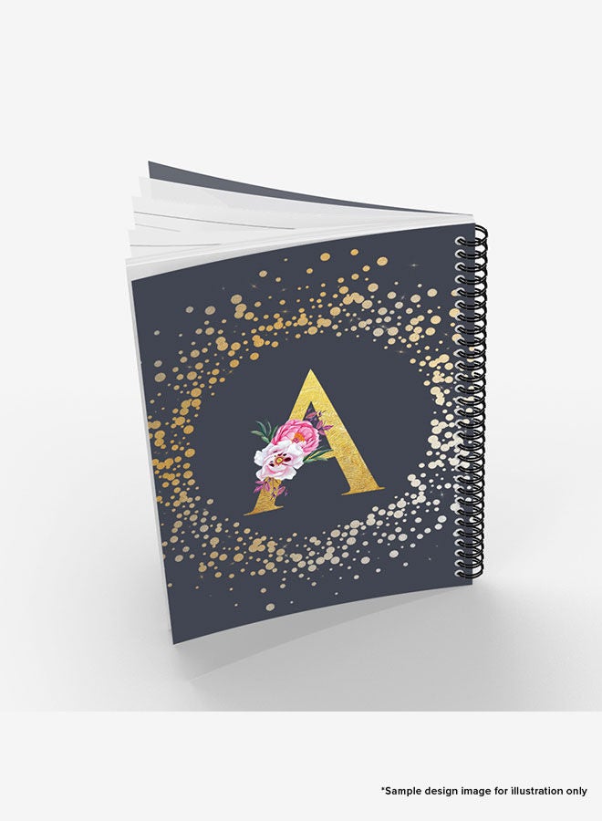 Designer A5 Spiral Notebook Memo Notepad Journal - Custom Monogram Initial Letter Floral Pattern Alphabet - L - Grey