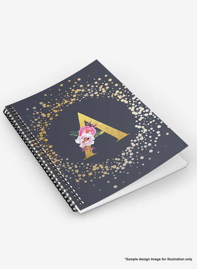Designer A5 Spiral Notebook Memo Notepad Journal - Custom Monogram Initial Letter Floral Pattern Alphabet - L - Grey