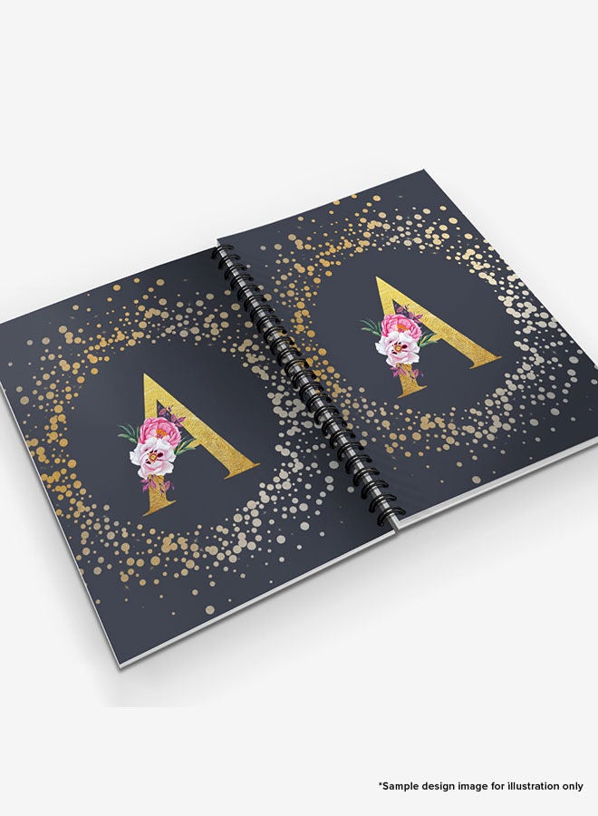 Designer A5 Spiral Notebook Memo Notepad Journal - Custom Monogram Initial Letter Floral Pattern Alphabet - L - Grey