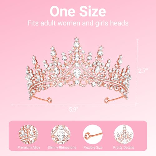 Papoopy Tiara Crown Headband for Women, Headband Hair Accessories for Birthday Wedding Party Costume Rose - Image 2