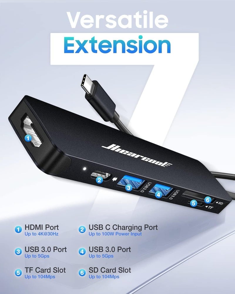 Hiearcool USB C Hub, USBC Hub Multi-Port Adapter for MacBook Pro/Air M1 M2, 4K HDMI USB-C Dock Dongle for iPad and Other Type C Devices - Image 2