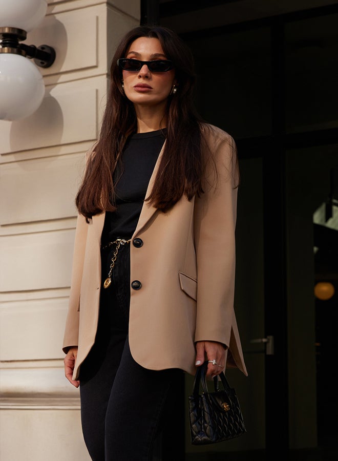 trendyol Beige Extra Oversize Woven Blazer Jacket - Image 1