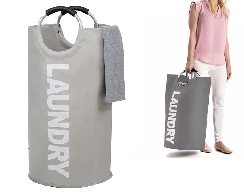 NIGHTSTAR Nightstar 82L Waterresistant Large Oxford Collapsible Laundry Basket Laundry Hamper Washing Bin Clothes Baskets Easy Carry Bag with Aluminium Handles Grey  - Image 3