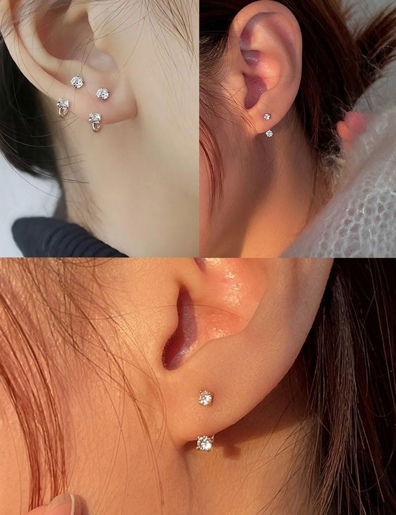 Tornito Horseshoe Nose Rings Half Hoop Earrings For Women Internally Threaded Double CZ Daith Tragus Helix Earring Lip Labret Septum Piercing 18G 20G 8mm Silver Gold Plated - Image 4