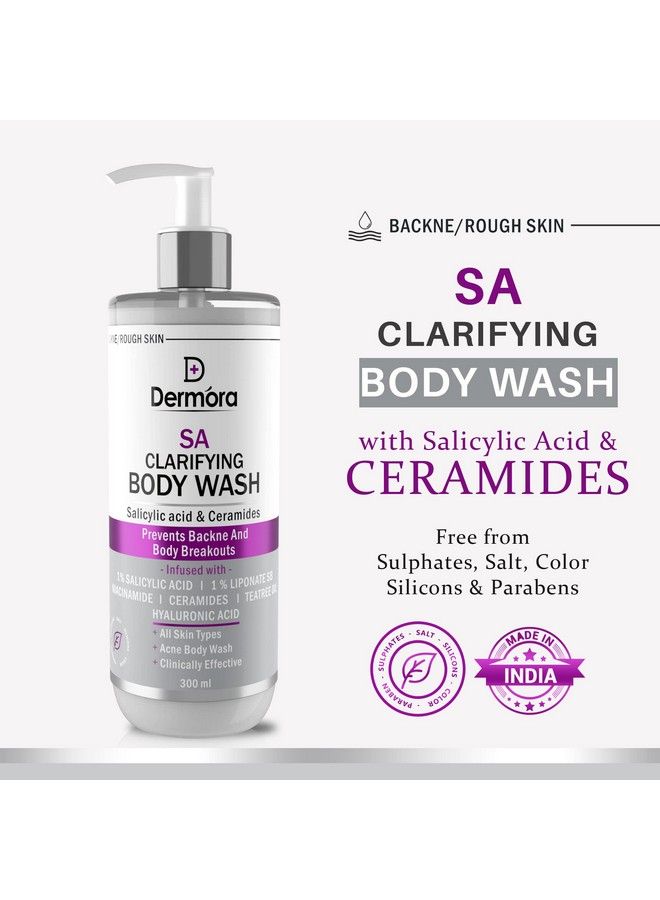 Dermora Sa Clarifying Body Wash With Ceramides Liponate Sb Niacinamide For Back Acne Breakout & Rough Skin Sulfate Free 300 Ml - Image 3