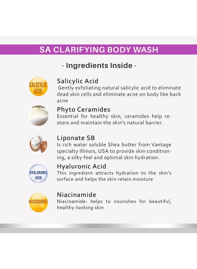 Dermora Sa Clarifying Body Wash With Ceramides Liponate Sb Niacinamide For Back Acne Breakout & Rough Skin Sulfate Free 300 Ml - Image 4