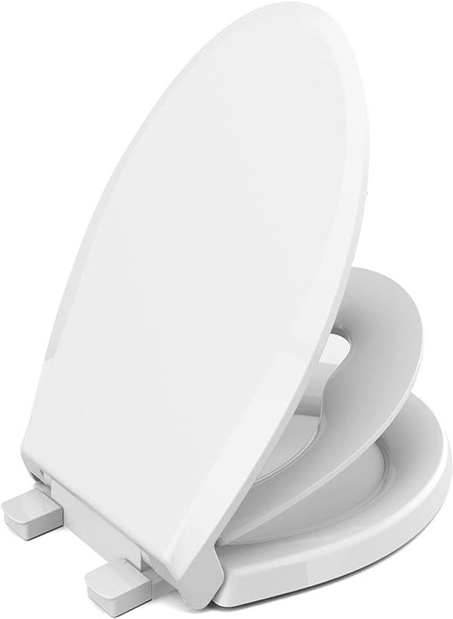 CcBello Toilet seat with toddler seat built in, Potty training toilet seat, Fits both adult and child, Slow-Close, Toddler toilet seat attachment, ROUND, Heavy Duty, White(16.5”) - Image 1