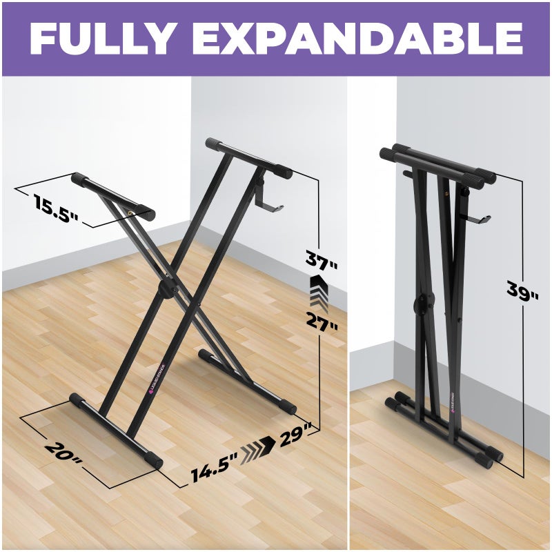 Liquid Stands Piano Keyboard Stand - X Style Adjustable and Portable Heavy Duty Music Stand for Kids and Adults - Fits 54 61 88 Key Electric Pianos - Double Braced Foldable Digital Piano Table Frame - Image 2