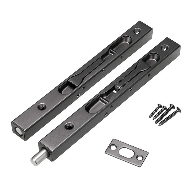 Sumnacon 2Pcs 8 Inch Door Bolts - Stainless Steel Concealed Security French Door Locks with Hardwares, Metal Flush Latch Bolts for Composite Wood Double Dummy Door, Black - Image 1