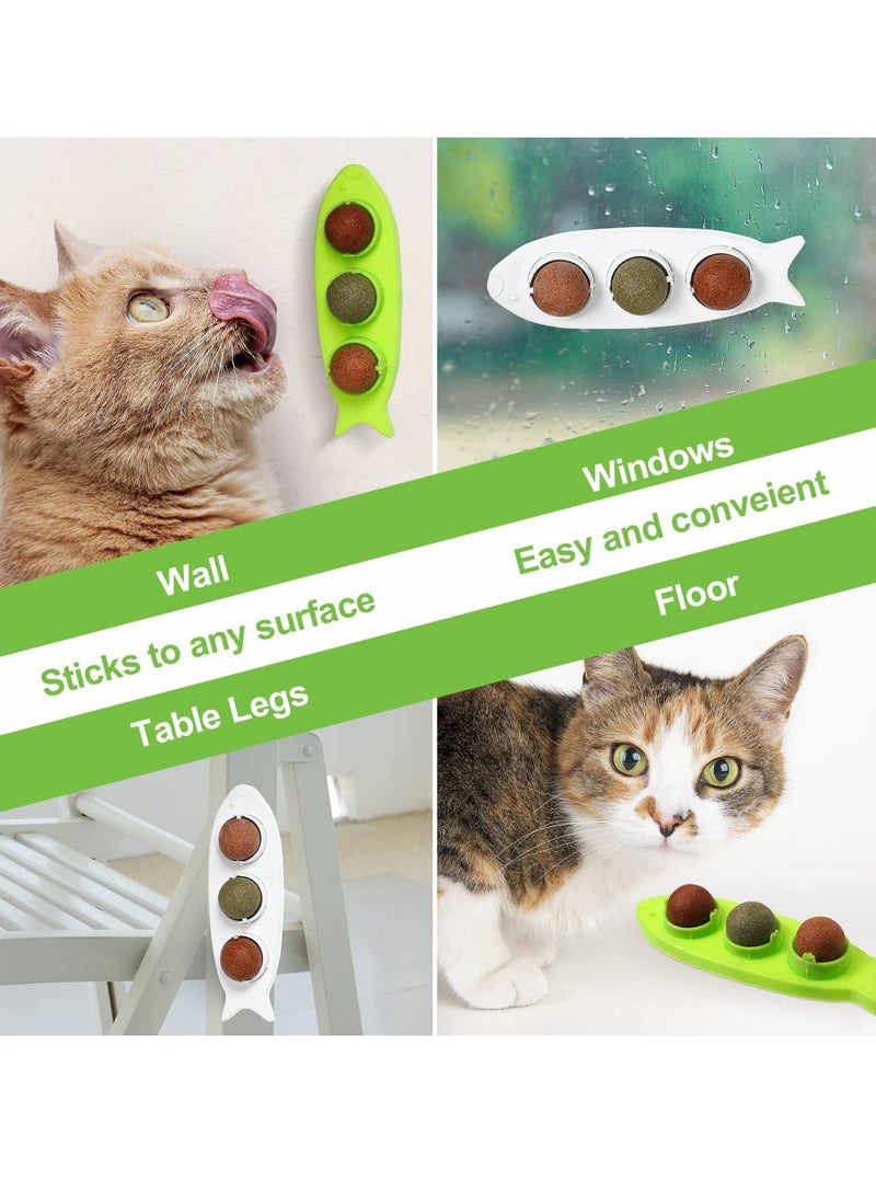 KASTWAVE Catnip Wall Toys, 6 Pieces Detachable Silvervine Balls with 2 Fish Shaped Containers Rotatable Catnip Ball Cat Licking Ball Kitten Chew Dental Cat Wall Treats for Kitty Pet - Image 4