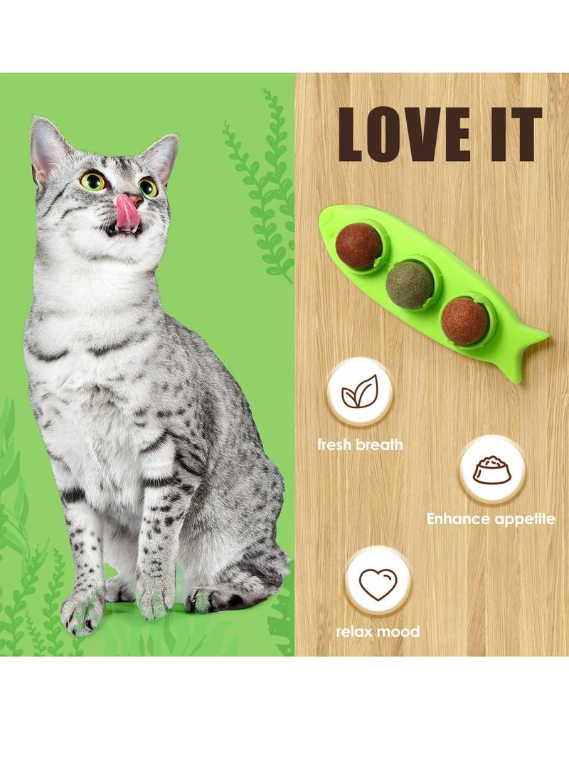 KASTWAVE Catnip Wall Toys, 6 Pieces Detachable Silvervine Balls with 2 Fish Shaped Containers Rotatable Catnip Ball Cat Licking Ball Kitten Chew Dental Cat Wall Treats for Kitty Pet - Image 3