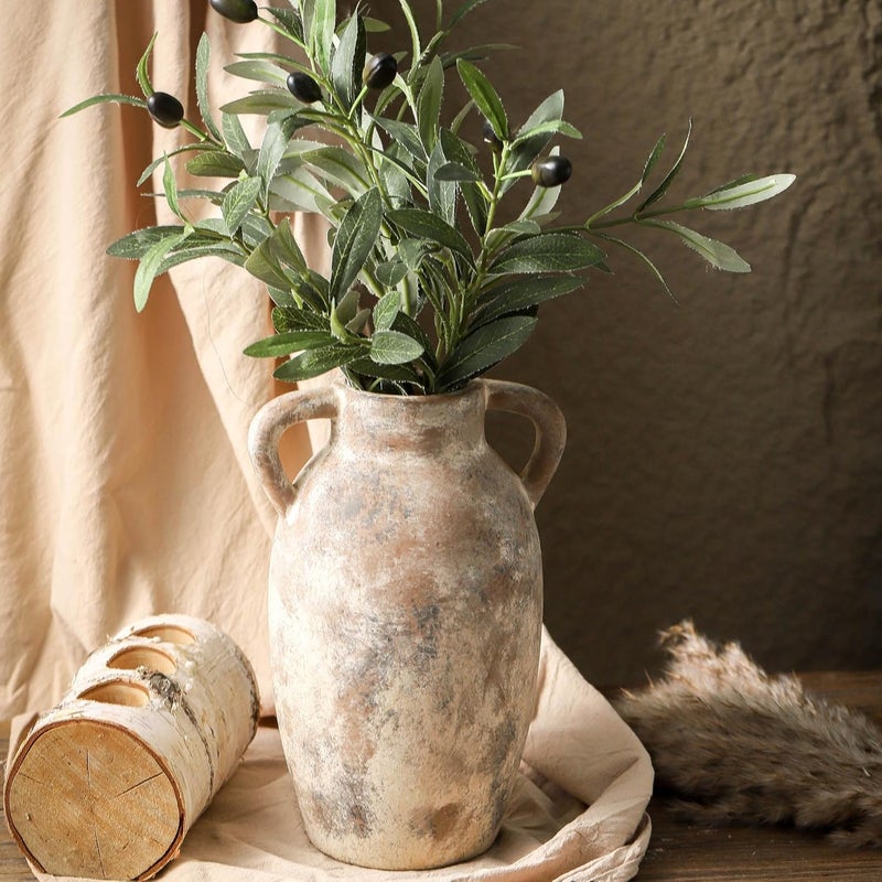 Lyeec Ceramic Rustic Vase, 9.6 Inch Terracotta Rustic Vase with 2 Handles, Decorative Pottery Flower Vase for Home Decor, Living Room, Shelf Decor, Wedding, Table Decoration - Image 5