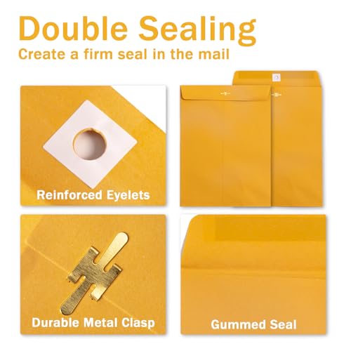 Goefun Clasp Envelopes 9x12, 100 GSM Paper, 100 Pack Goefun Brown Kraft Manilla Envelopes with Clasp Closure and Gummed Seal for Business, Legal, Office, Home and School - Image 2