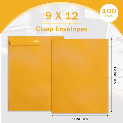 Goefun Clasp Envelopes 9x12, 100 GSM Paper, 100 Pack Goefun Brown Kraft Manilla Envelopes with Clasp Closure and Gummed Seal for Business, Legal, Office, Home and School - Image 3