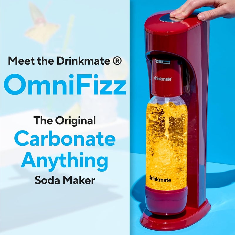 DrinkMate OmniFizz Sparkling Water and Soda Maker, Carbonates Any Drink Not Just Water, Fizzy Drink Maker, Water Carbonator, Sparkling Water Machine, x2 CO2 Cylinders Included, Royal Red - Image 2