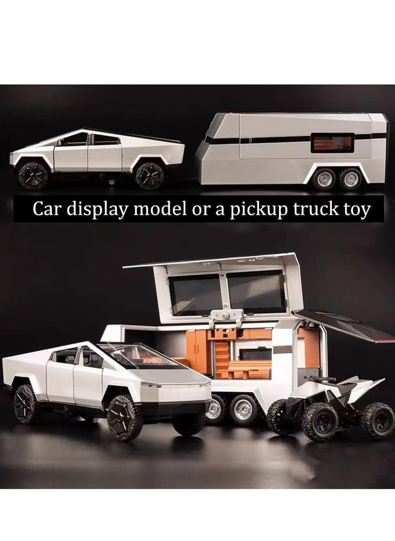 Generic Boy Toy Tesla Pickup Truck 1:32 Cyber Truck Die-cast Metal Model Car, with Sound and Light, Pull Back, Suitable for Children and Adults and Above as Birthday Gifts (Silver)  - Image 4