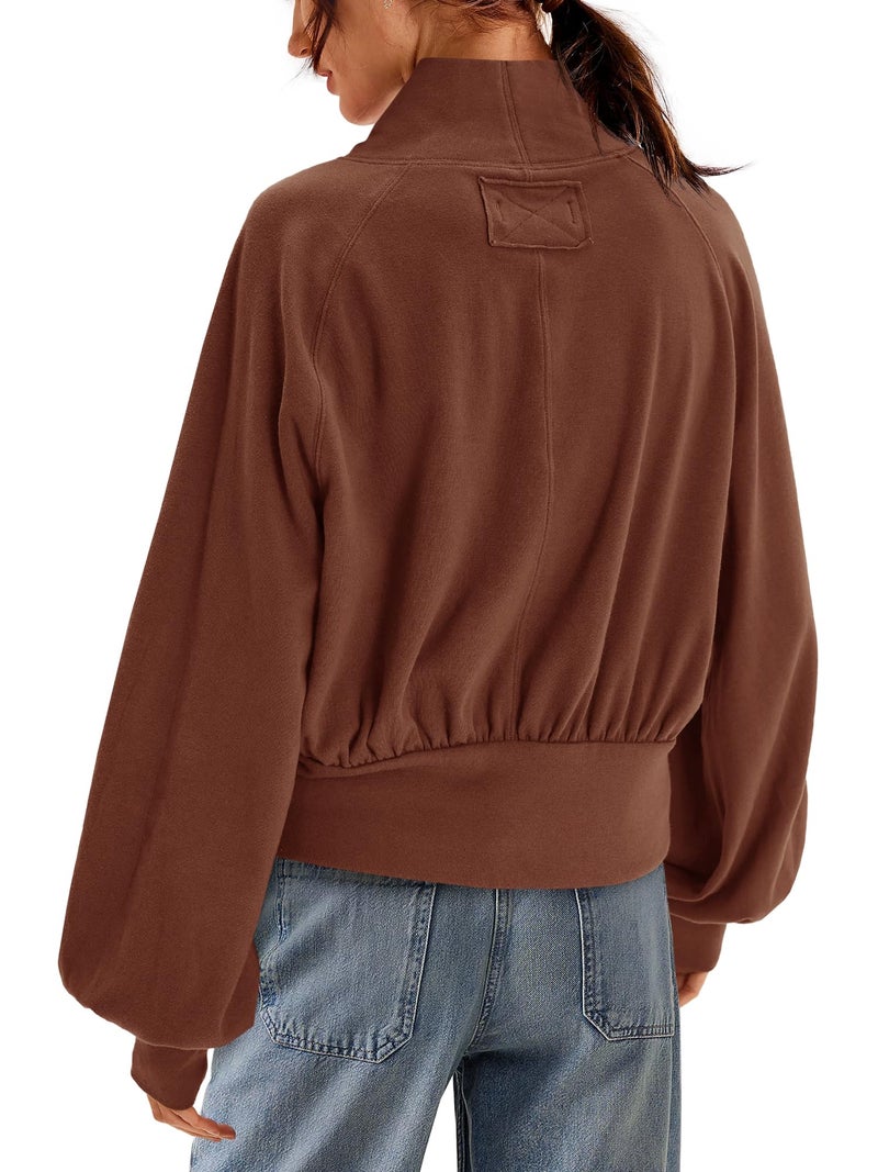 Yanekop Womens Turtleneck Tops Mock Neck Long Sleeve Shirts Oversized Cropped Sweatshirts Loose Fitting Pullover Tops(Dark Brown,M) - Image 4