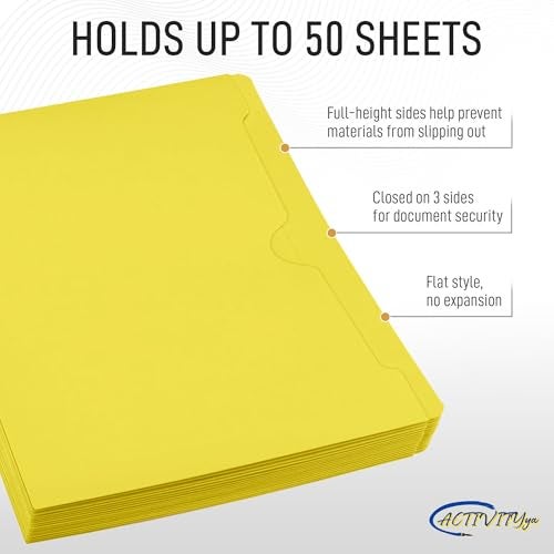 ACTIVITYYA Yellow File Jackets, Flat-No Expansion, Letter Size, Reinforced Straight-Cut Tab, 10 Pack - Image 3