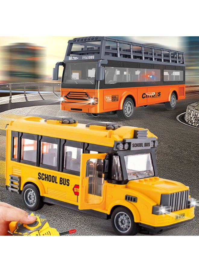 Electric Remote Control School Bus Openable Door Children's Toy Car 120 Ambulance Rescue Simulation Vehicle Boys Girls-Color:QH204-3D Yellow Remote Control Retro School Bus-Proportion:Package 1: Standard Configuration Without Electricity