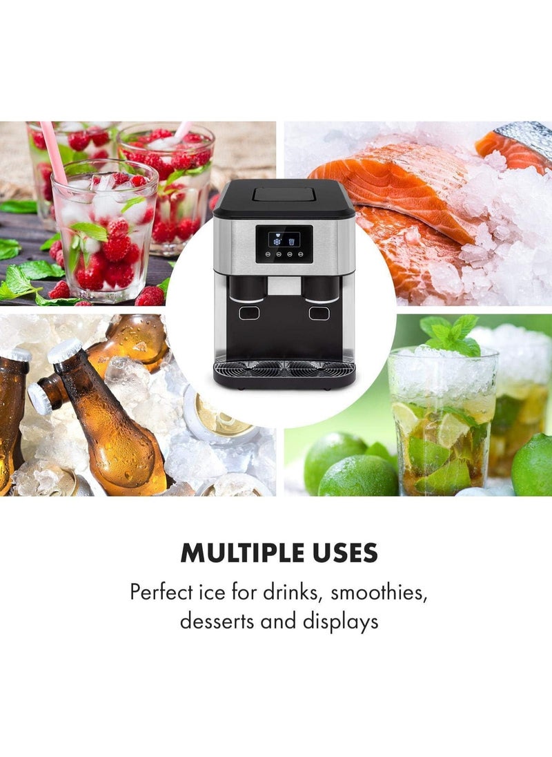 LC - Ice Maker, 3-in-1: Ice Cubes, Crushed Ice, Cold Water, 2 Ice Cube Sizes, 15-18kg/24h, LCD Display, 1.8L Tank - Image 1