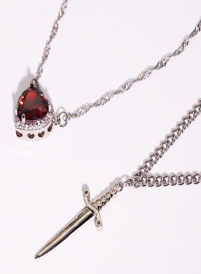 GulCean Heart Sword Necklace For Couples Stainless Steel Twist Water Wave Chain Cuban Chain Dainty Trendy Matching Sword And Heart Necklace Set Jewelry Gift, A, Stainless Steel, No Gemstone - Image 5