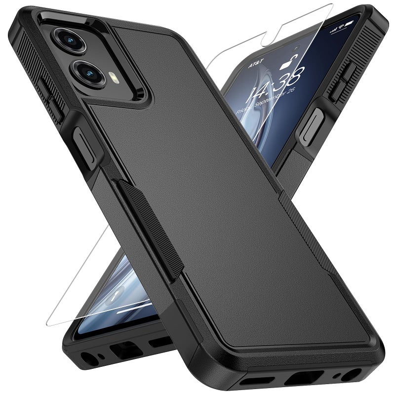 Vinve for Moto G 5G 2024 Case with HD Screen Protector, Military-Grade Shockproof & Dual-Layer Protection, Anti-Slip Grip Design Phone Case, Black - Image 1