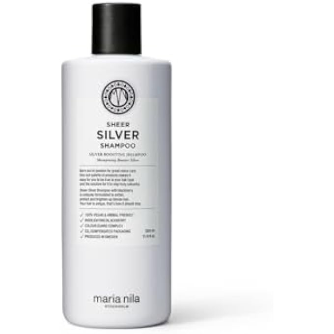 Maria Nila Sheer Silver, Silver/Purple Shampoo, Neutralizes Brassy Yellow/Golden Shades in Blonde, White & Grey Hairs, Violet Pigments Gives Cool Tone, 100% Vegan & Sulfate/Paraben free